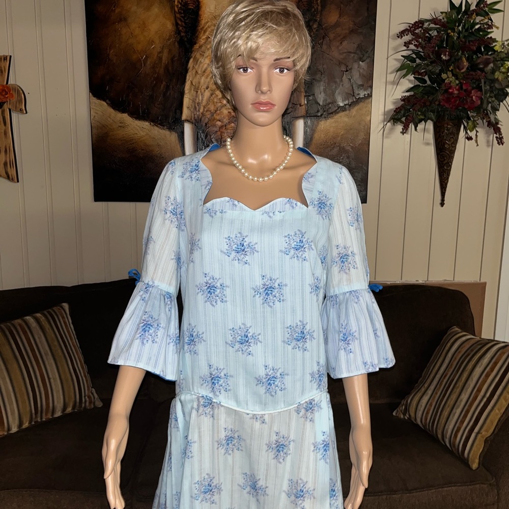 Katerina Originals ~ 2 X-Large ~ Vintage (70’s) ~ Blue Floral ~ Boho Maxi Dress - Picture 8 of 16